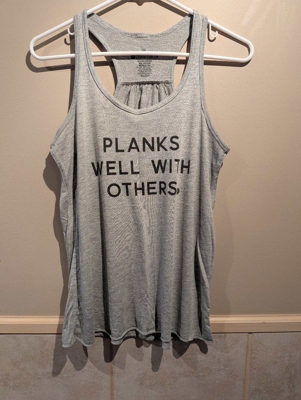 Pure Barre, Planks Well With Others Women's Flowy Tank, Light Grey, Size M